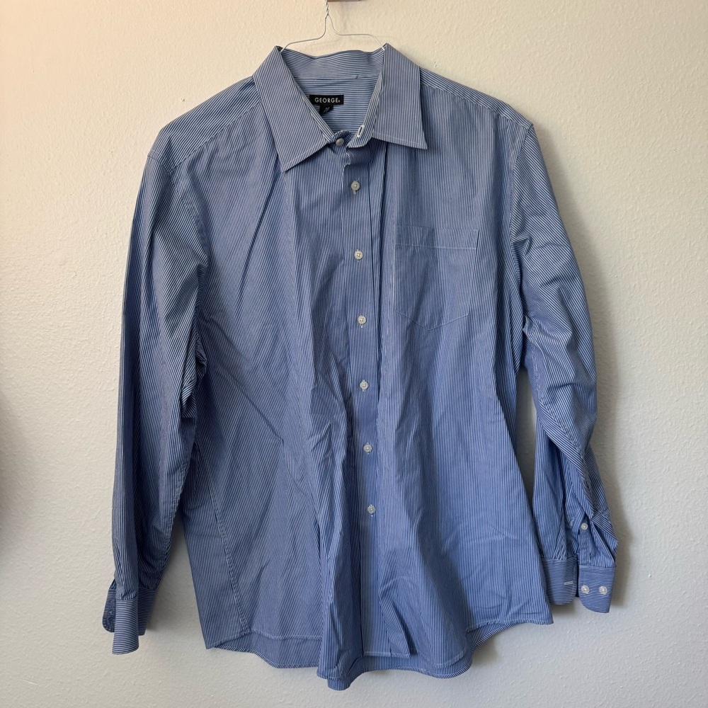 George Men’s Dress Shirt XL (46–48) Blue Pinstripe Long Sleeve Button-Up $15 - Picture 1 of 3